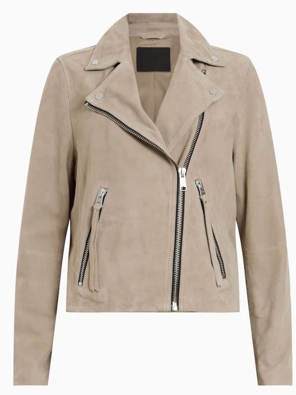 AllSaints Greige Brown Suede Dalby Biker Jacket— 8